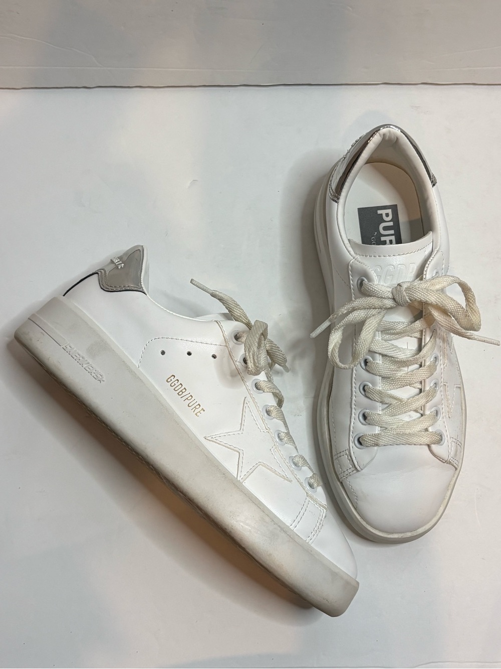 Golden Goose Pure Star White Leather Silver Heel Sneaker 37/7